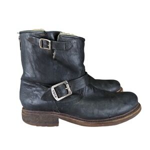 Frye Dark Leather Moto Boots with Buckles
